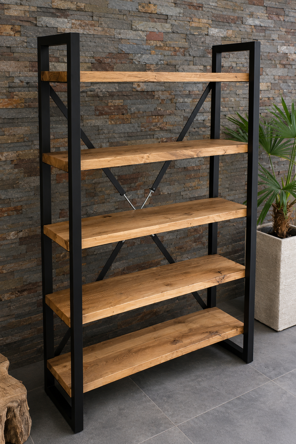 Industrielles Bücherregal aus Eiche